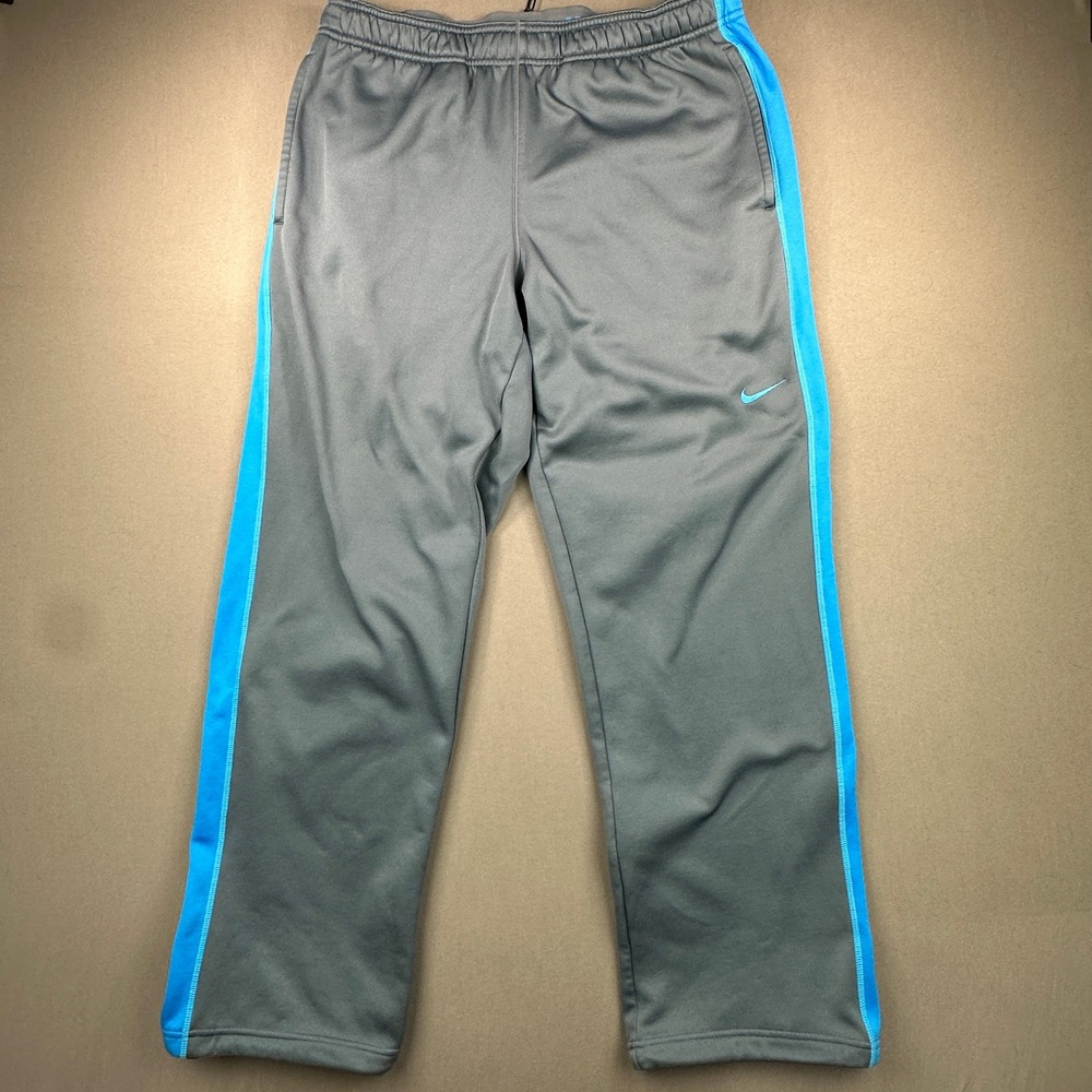 Nike Therma-FIT Pants Mens L Gray Blue Excellent Fleece Joggers Training Gym